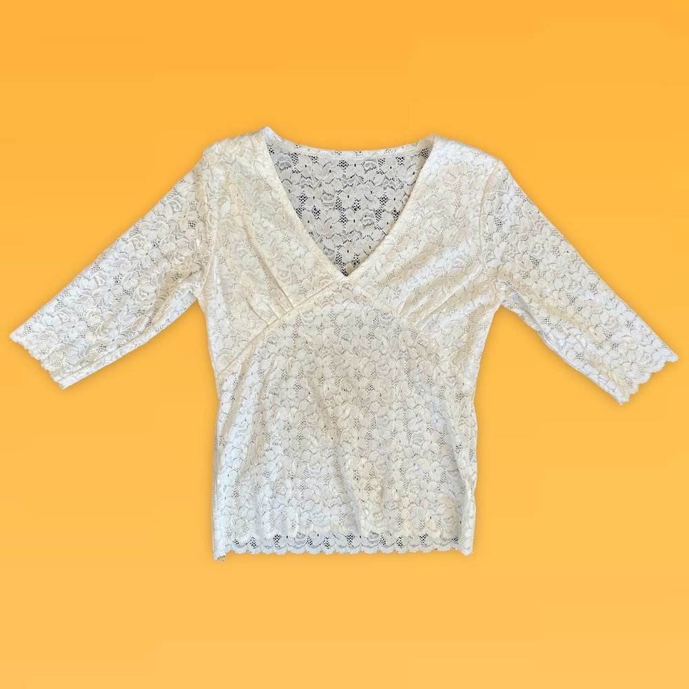 vintage y2k wild cat ivory white lace blouse